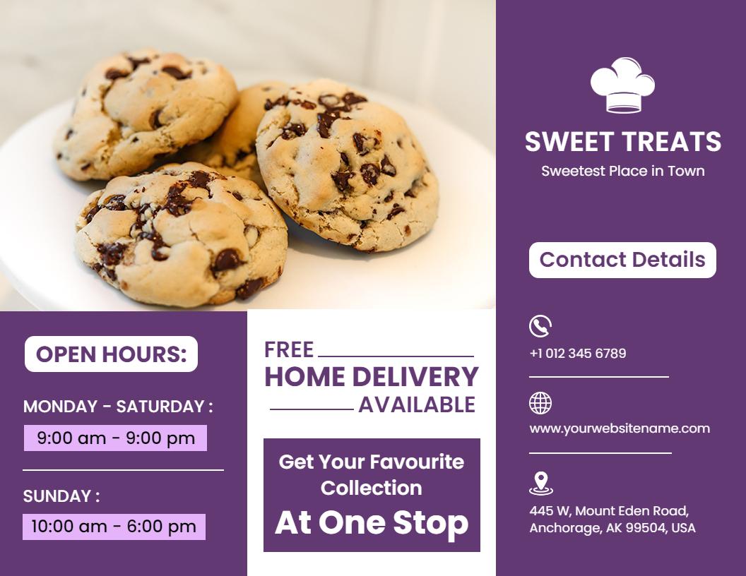 Sweet Treats Bakery Menu with Cookies and Cupcakes Brochure Template