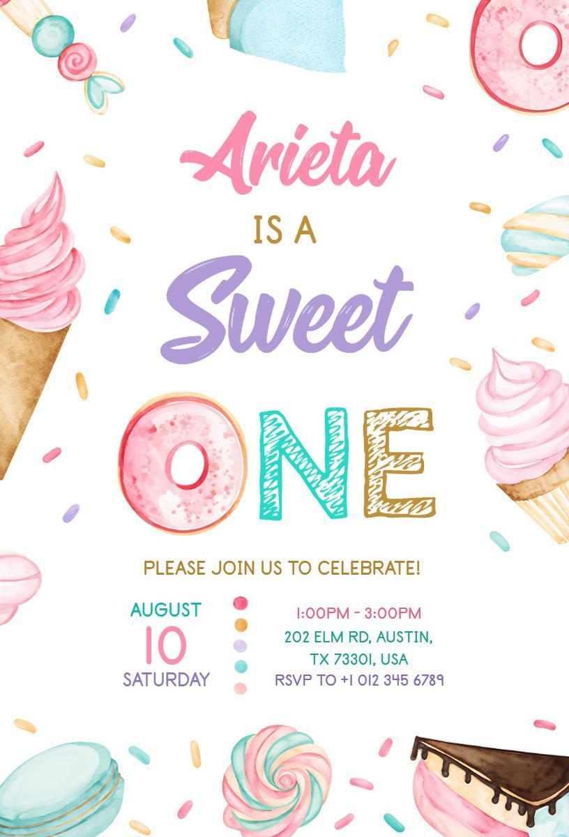 Sweet Treats Colorful 1st Birthday Celebration Invitation Template