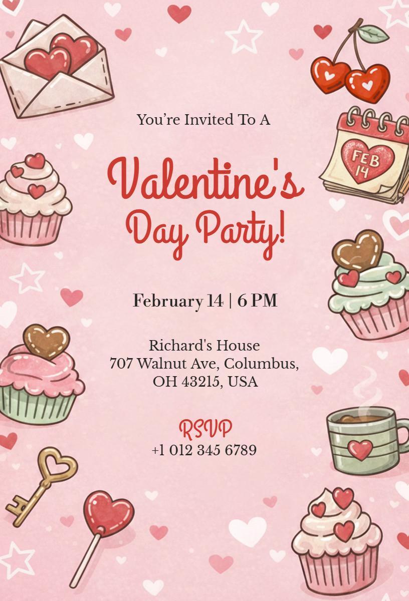 Sweetheart Valentine's Day Party Celebration Invitation Template