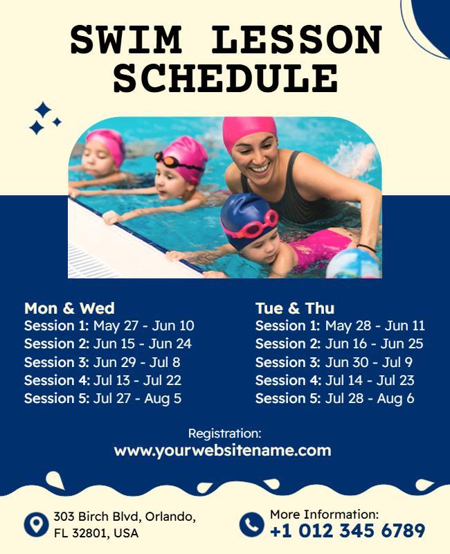 Swimming Lesson Schedule Flyer Template