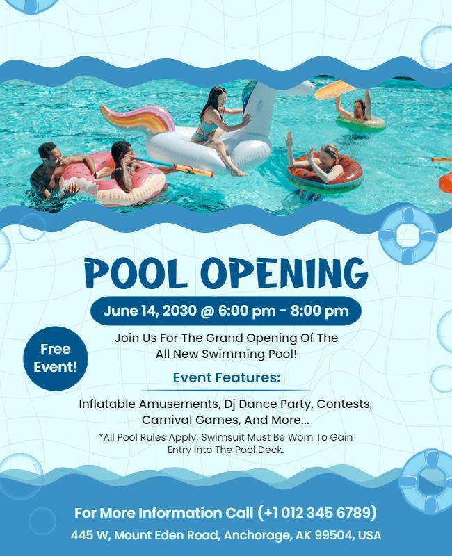 Swimming Pool Grand Opening Event Flyer Template