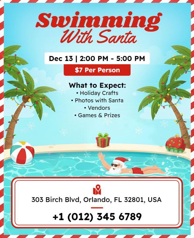 Swimming with Santa Holiday Event Flyer Template