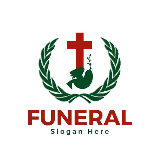 Symbolic Green Olive Branch and Cross for Funeral Logo Template