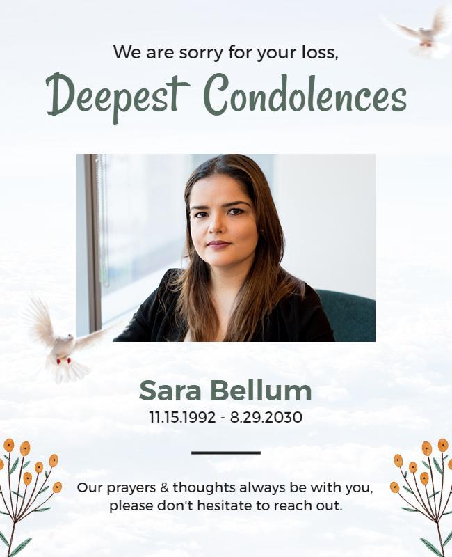 Elegant Floral Sympathy Condolences Tribute Flyer Template