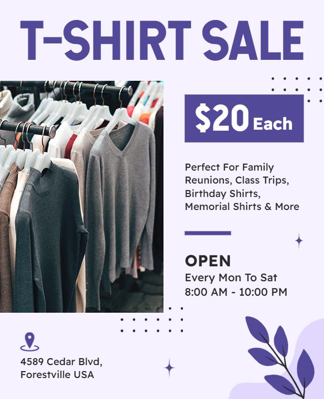 Playful Purple T-Shirt Sale Event Flyer Template