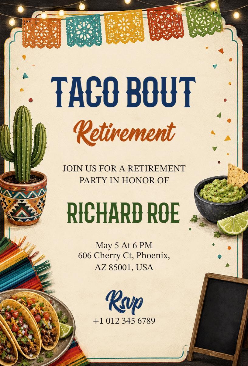 Taco Bout Fun Retirement Fiesta Party Invitation Template