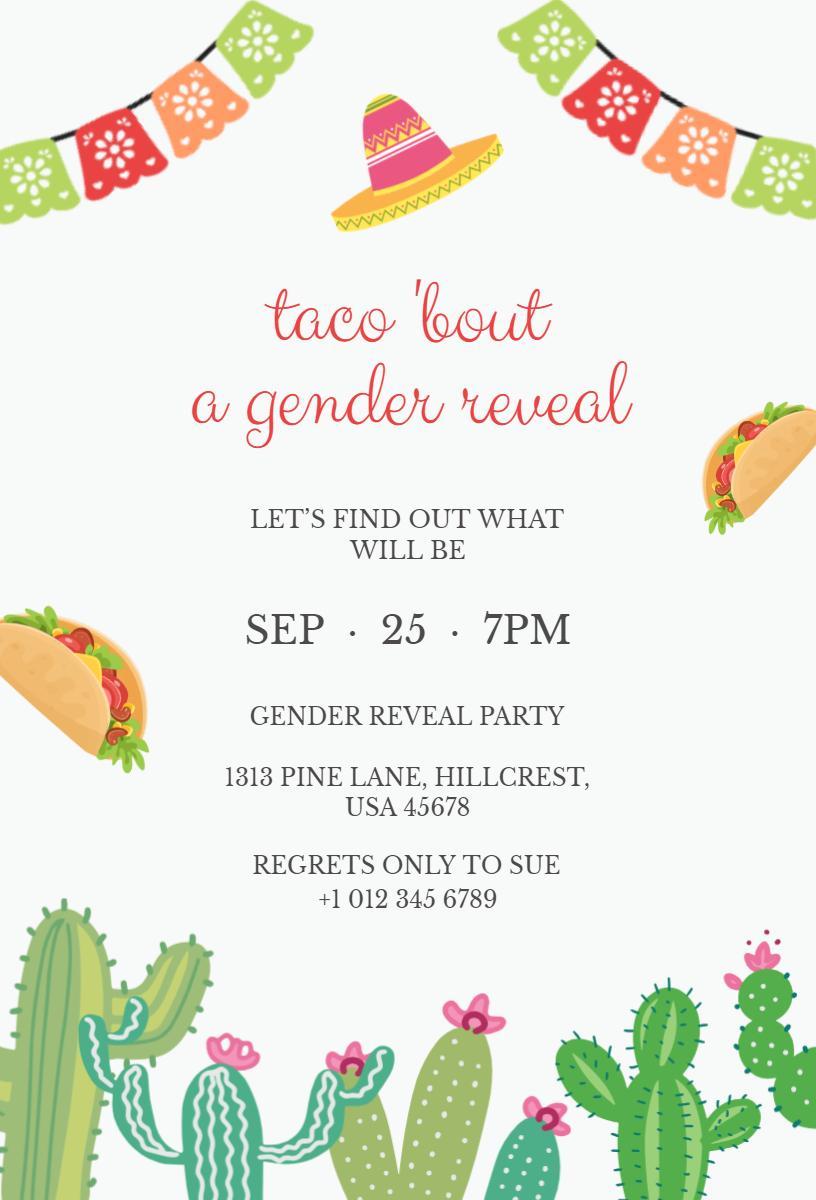 Taco Fiesta Colorful Gender Reveal Celebration Invitation Template