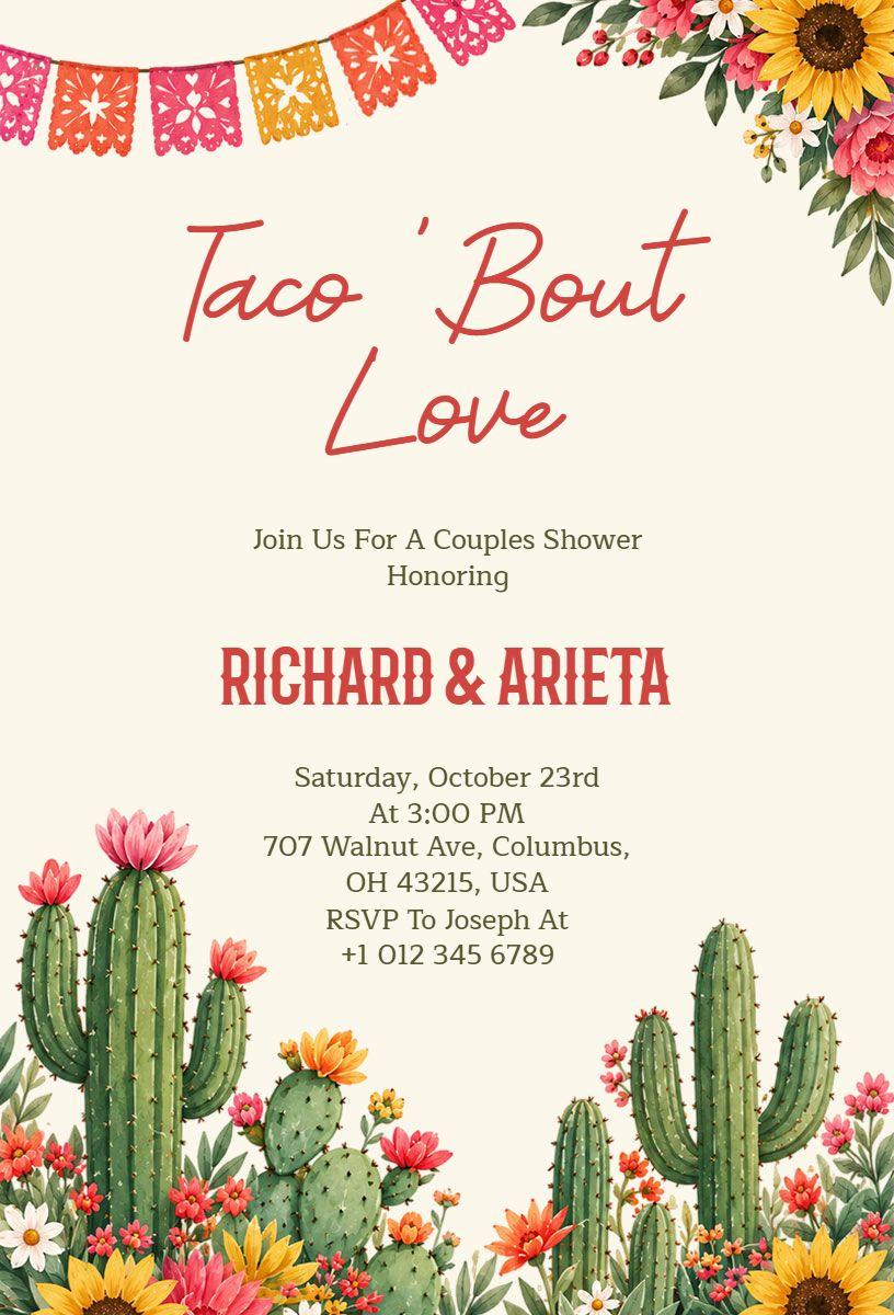 Taco Theme Couples Shower Invitation Template