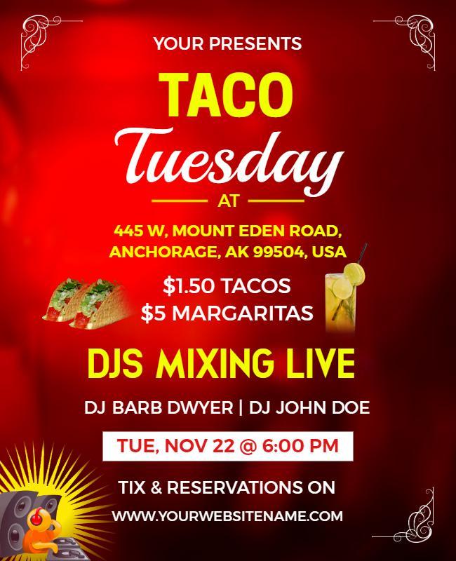 Taco Tuesday Event with Live Djs Flyer Template