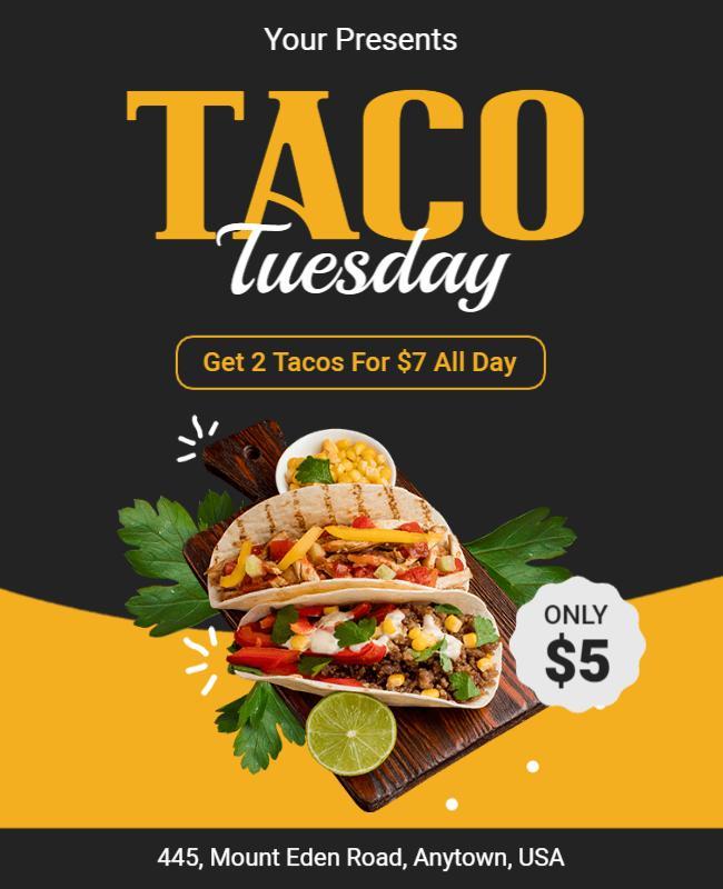 Bold Yellow Taco Tuesday Food Special Flyer Template