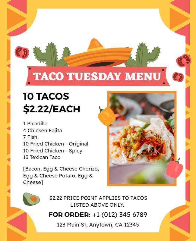 Taco Tuesday Special Menu Flyer Template