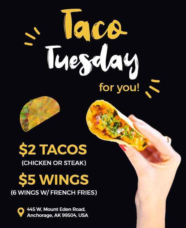 Bold Black Taco Tuesday Food Special Flyer Template