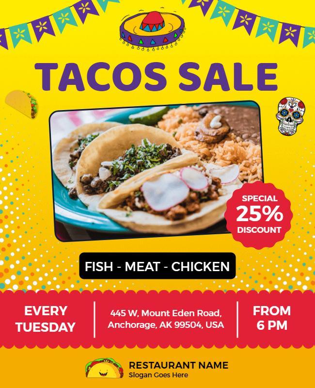 Colorful Festive Tacos Sale Discount Flyer Template