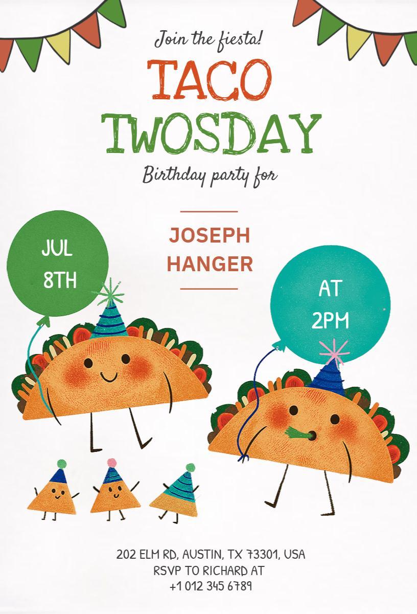 Taco Twosday Colorful Birthday Fiesta Invitation Template