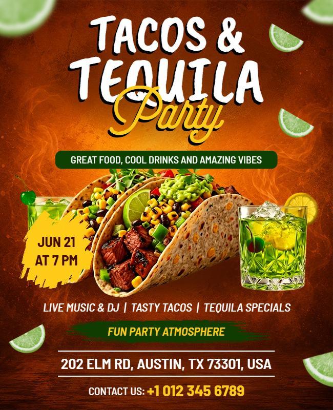 Tacos and Tequila Party Celebration Flyer Template