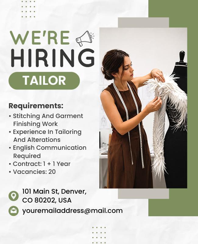 Tailor Job Vacancy Announcement Poster Template