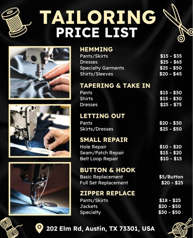 Tailoring Services Price List Poster Template