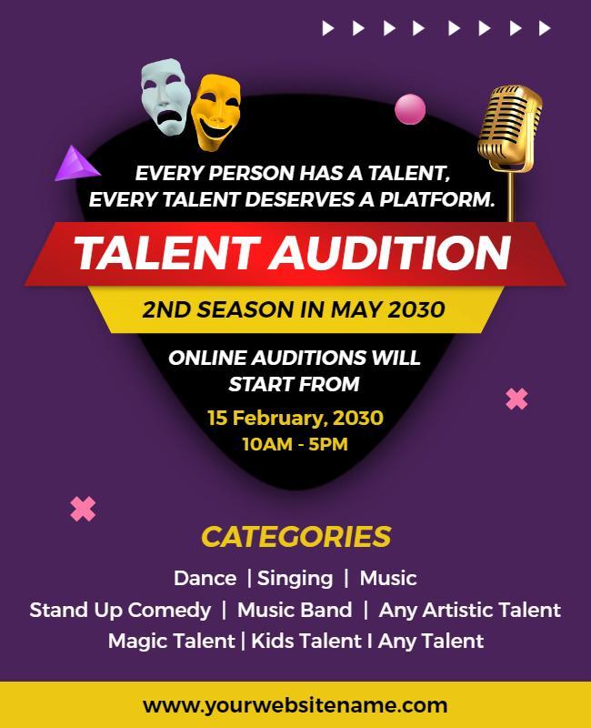 Talent Show Audition Announcement Flyer Template