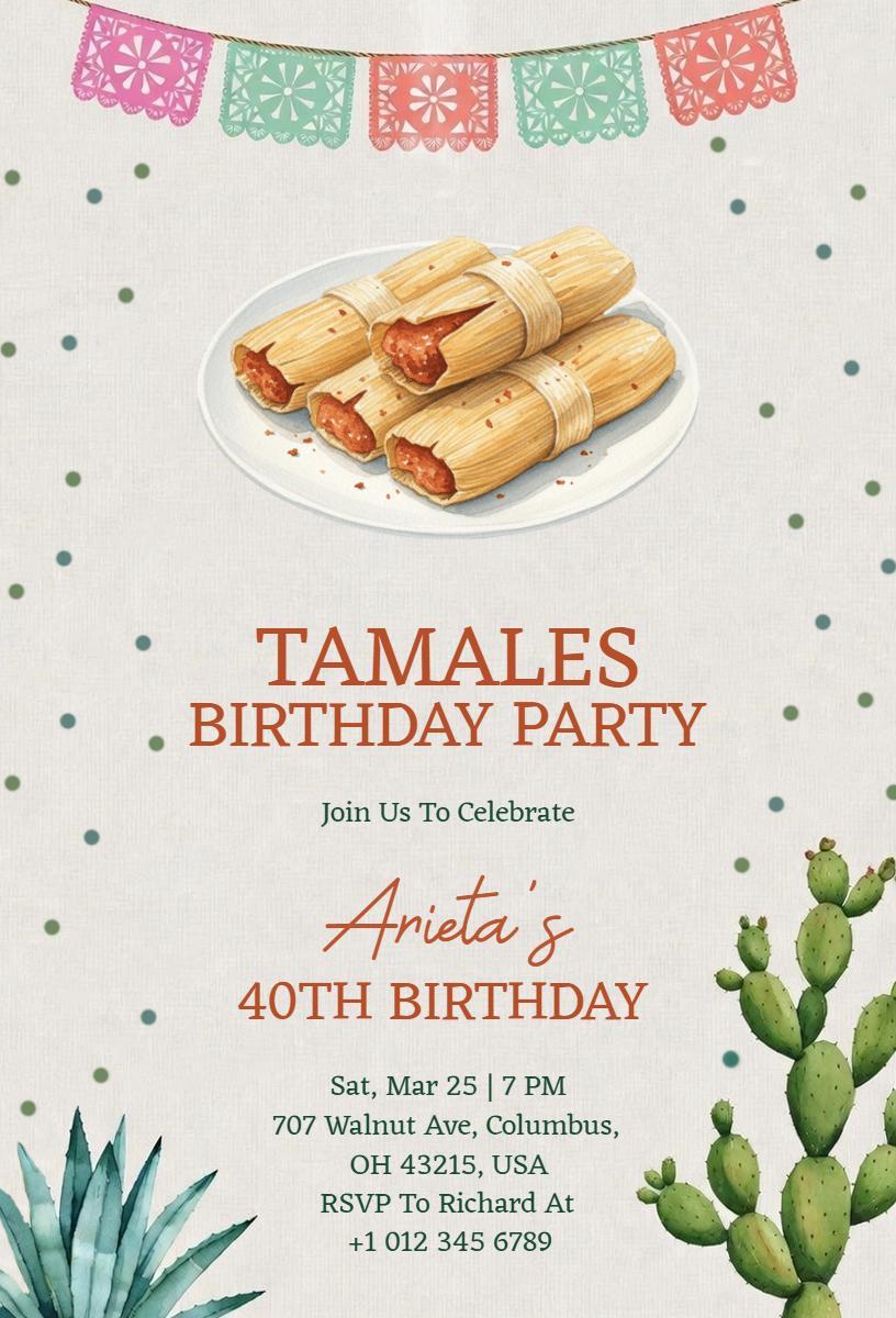 Tamales Fiesta Celebration 40th Birthday Invitation Template