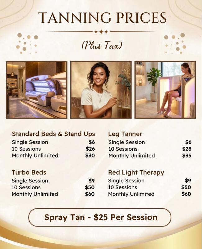 Tanning Salon Service Price List Poster Template