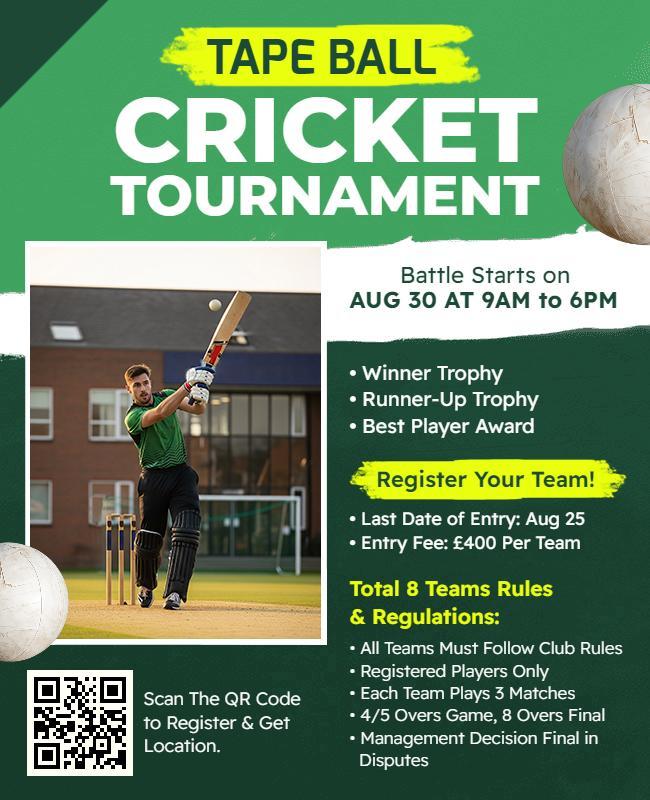 Tape Ball Cricket Tournament Event Flyer Template