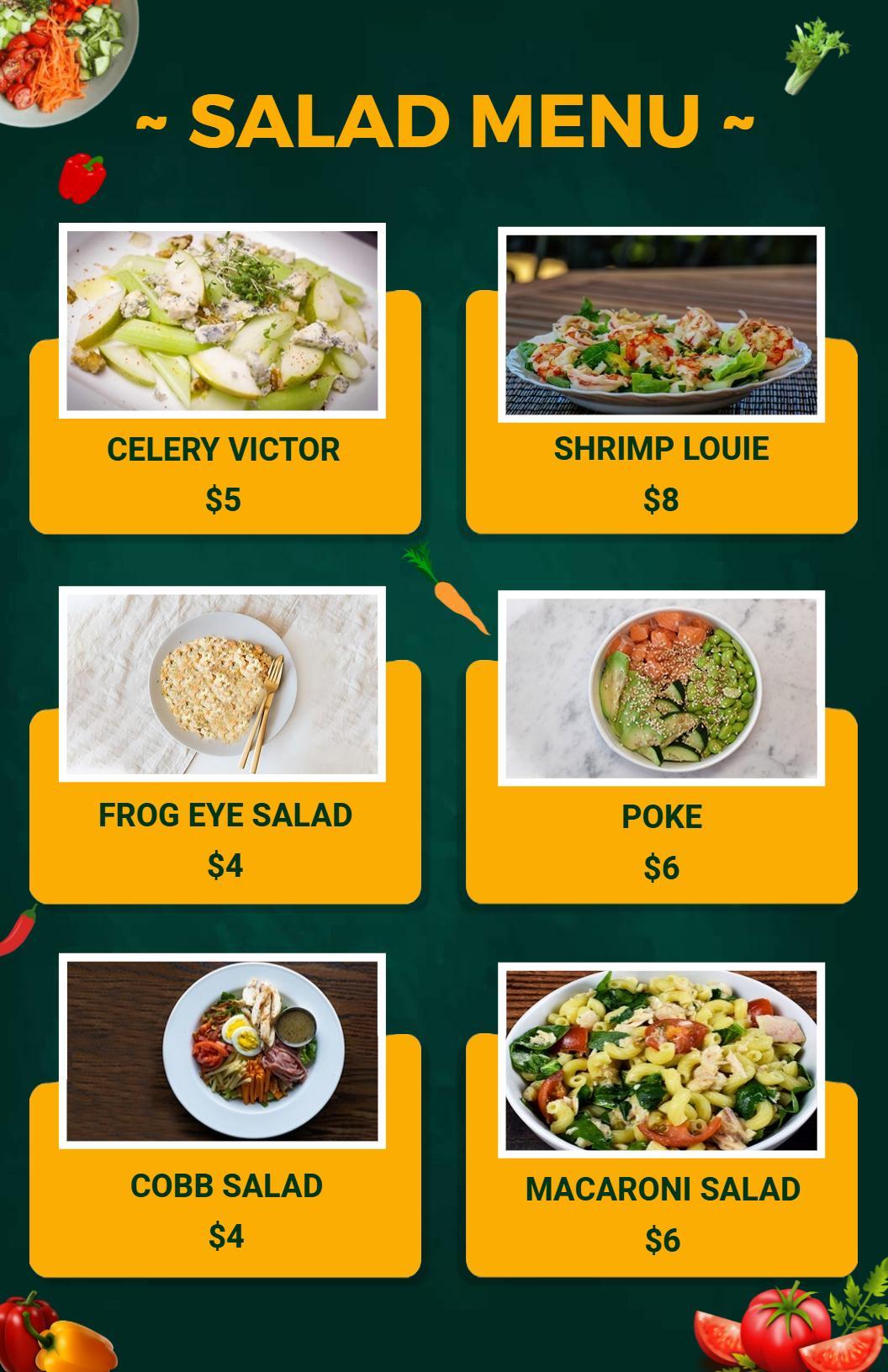 Tasty and Unique Salads Menu Template