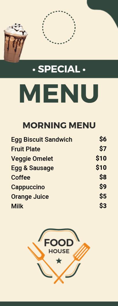 Tasty Breakfast Offerings with Freshly Made Entrees Door Hanger Menu Template