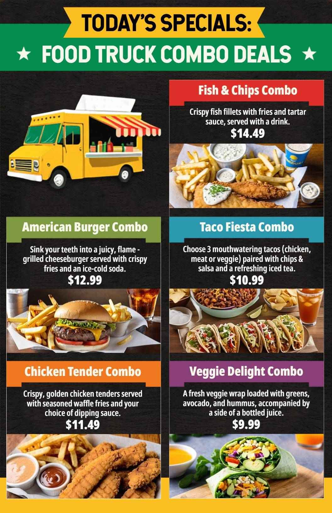 Tasty Fish and Chips Plus Combo Options Food Truck Menu Template