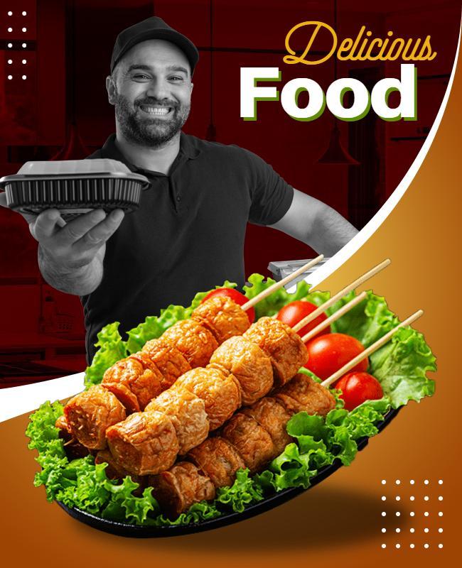 Tasty Food Presentation with Grilled Skewers Poster Template