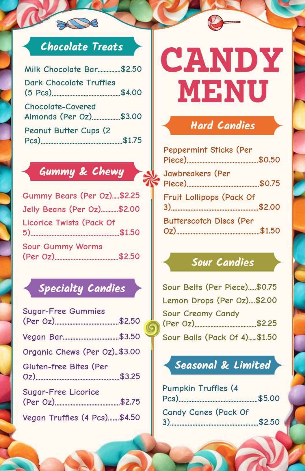 Tasty Gummy and Chewy Flavors Featuring Sour Candies Menu Template