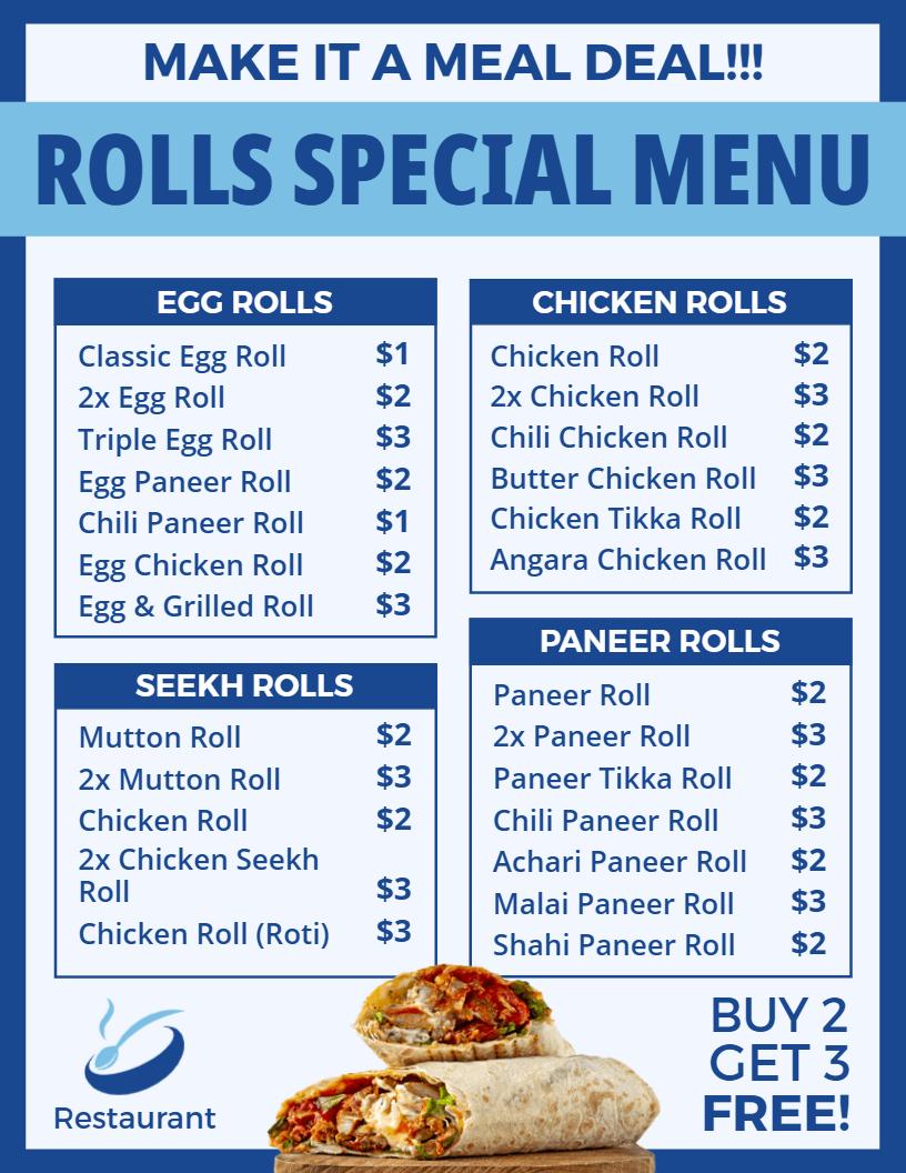 Tasty Roll Combos with Egg and Chicken Special Menu Template