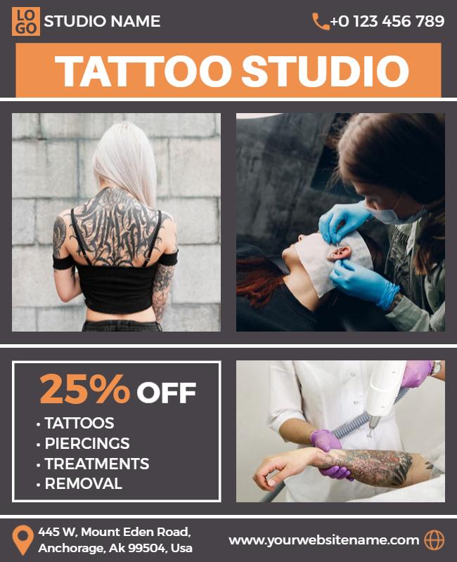 Tattoo and Piercing Studio Promotional Flyer Template