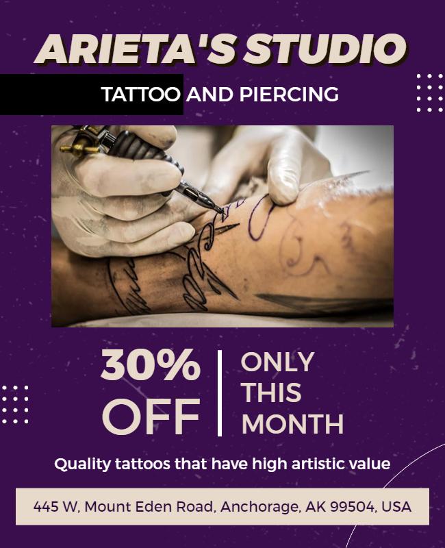 Stylish Purple Tattoo Studio Promotion Flyer Template