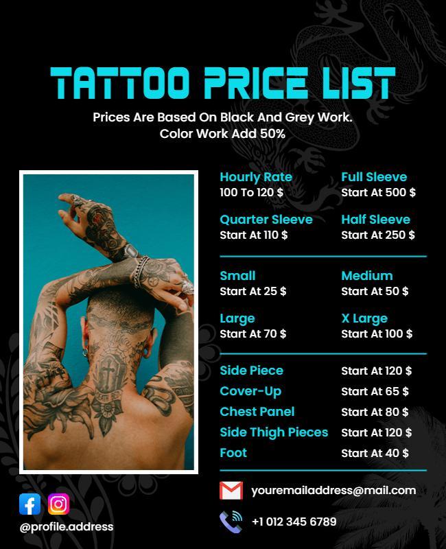 Tattoo Studio Pricing Details Flyer Template