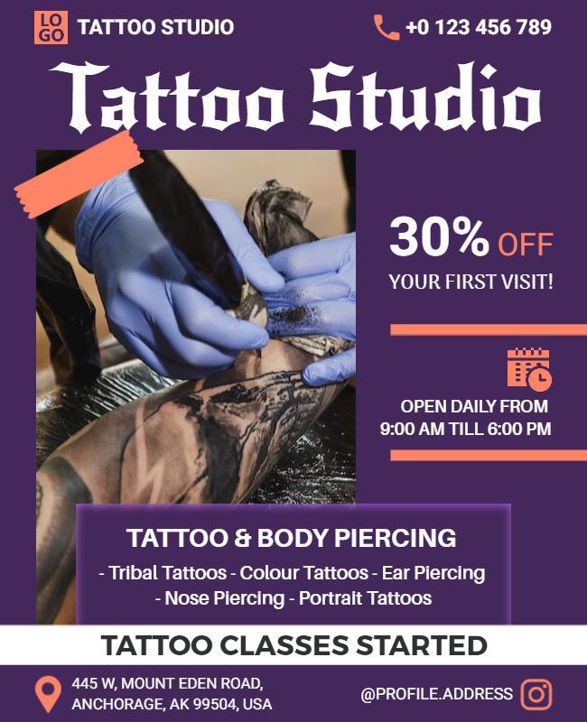 Tattoo Studio Promotion and Piercing Services Flyer Template