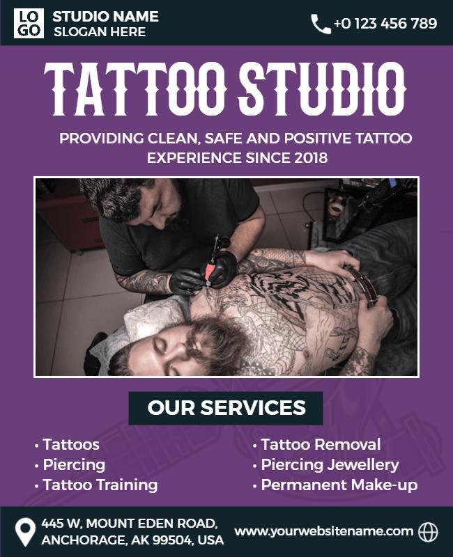 Hip Purple Tattoo Studio Clean Experience Flyer Template