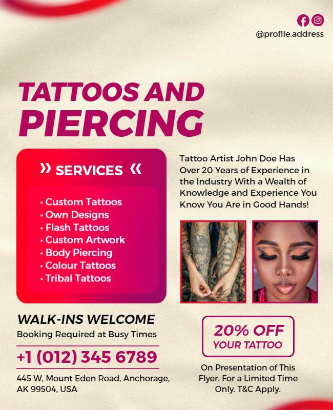 Tattoos and Piercing Services Promotional Flyer Template