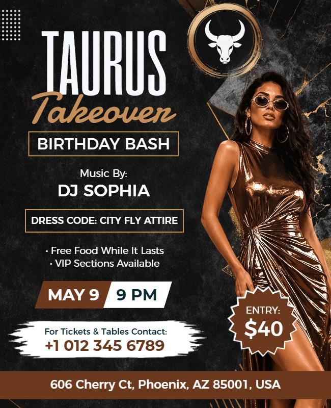 Taurus Birthday Bash Event Poster Template
