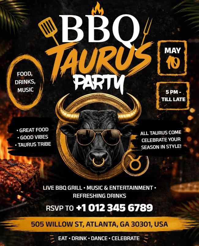 Taurus Birthday BBQ Party Celebration Poster Template