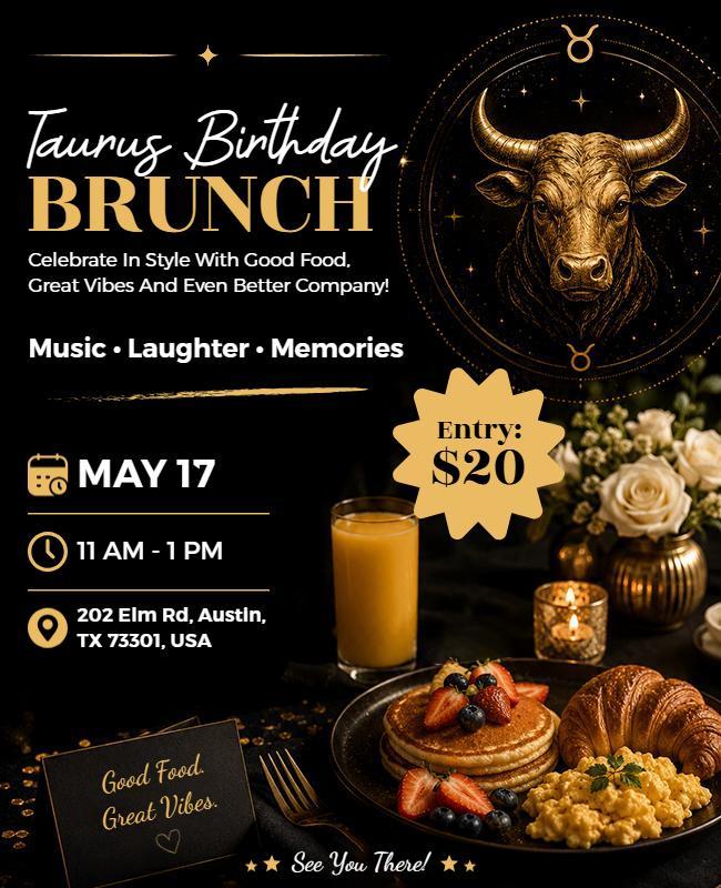 Taurus Birthday Brunch Event Flyer Template