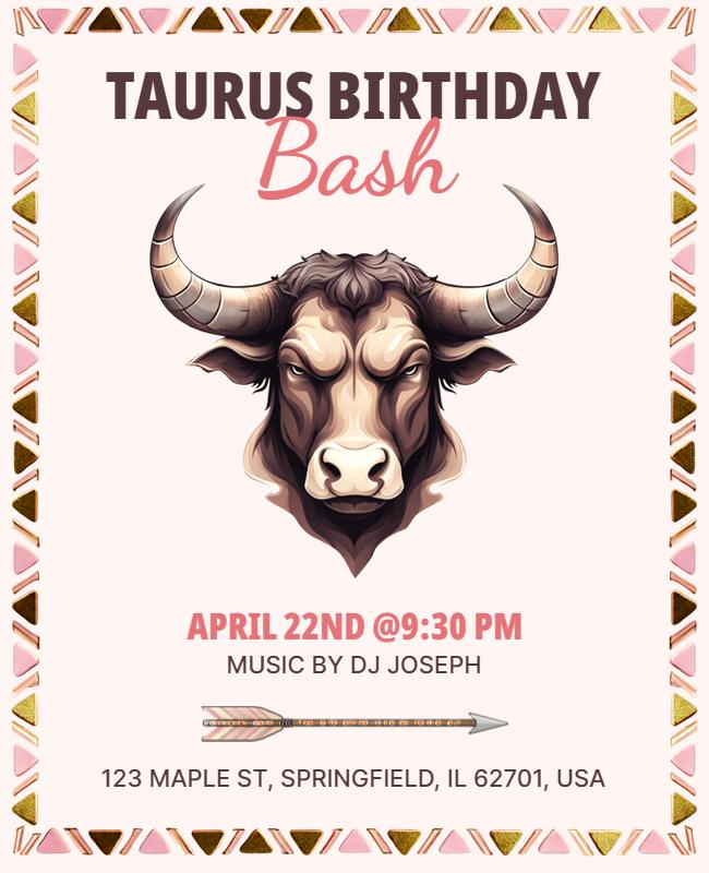 Taurus Birthday Celebration Bash Flyer Template