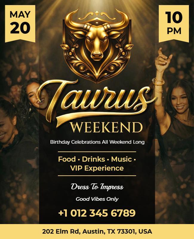 Taurus Birthday Weekend Celebration Flyer Template