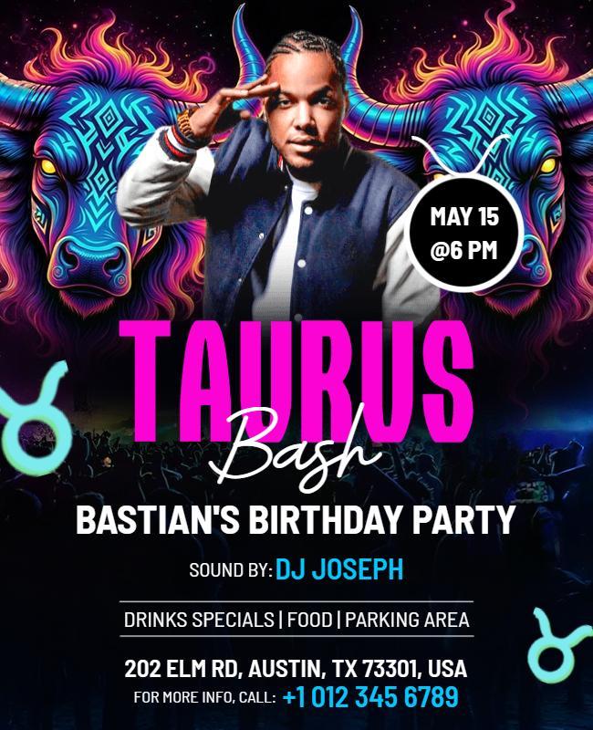 Taurus Zodiac Birthday Party Flyer Template