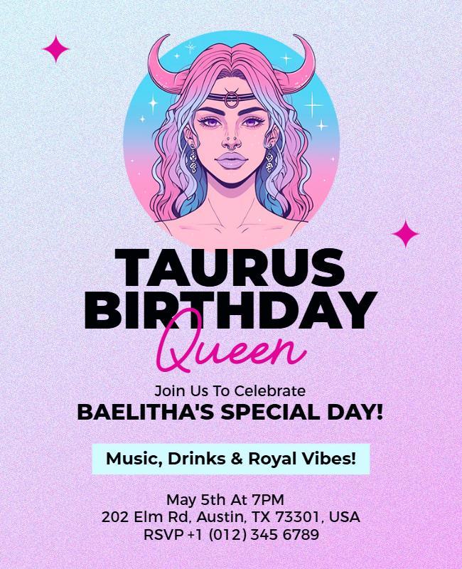 Taurus Zodiac Theme Birthday Queen Flyer Template