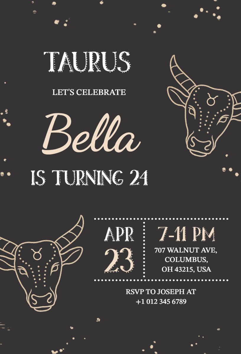 Taurus Zodiac Themed Birthday Celebration Invitation Template