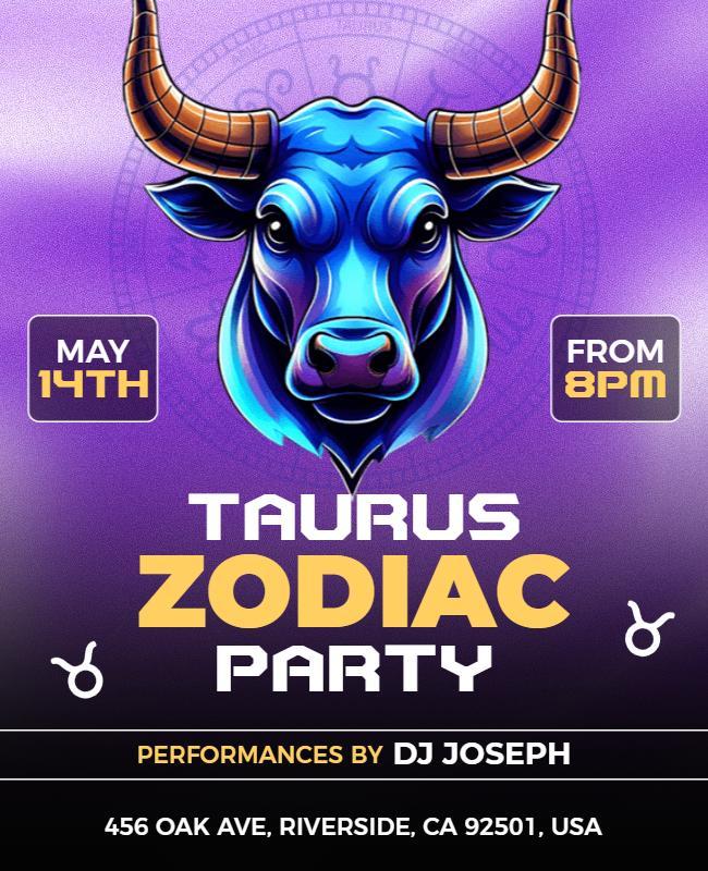 Taurus Zodiac Themed Party Flyer Template