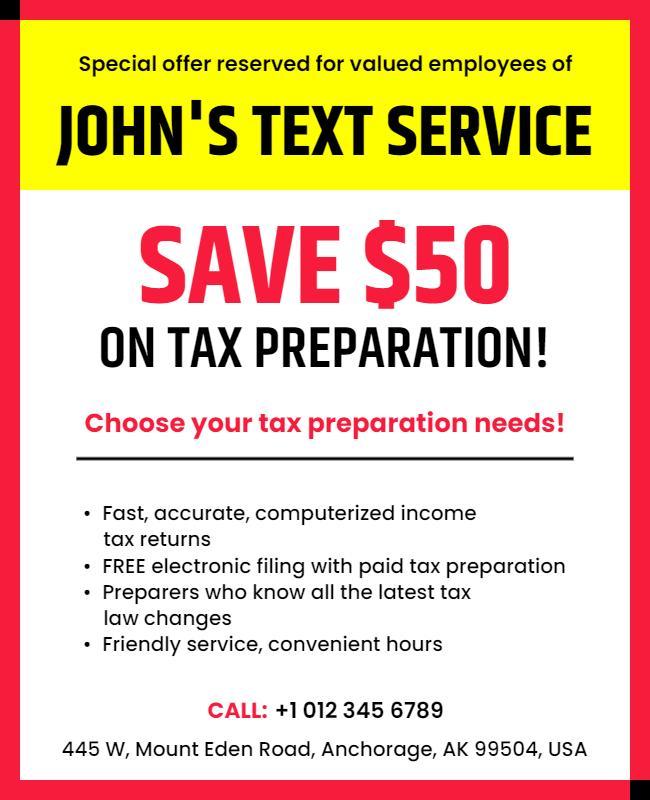 Tax Preparation Discount Service Flyer Template