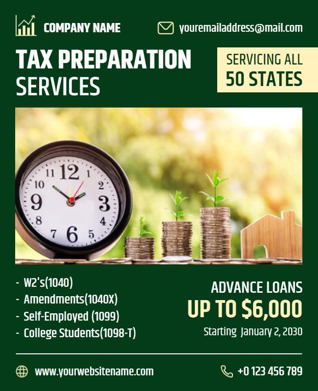 Modern Green Tax Preparation Services Flyer Template