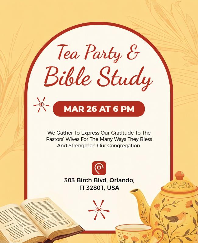 Tea Party and Bible Study Gathering Flyer Template
