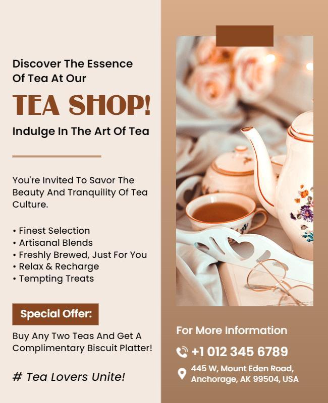 Tea Shop Promotional Flyer with Special Offers Template